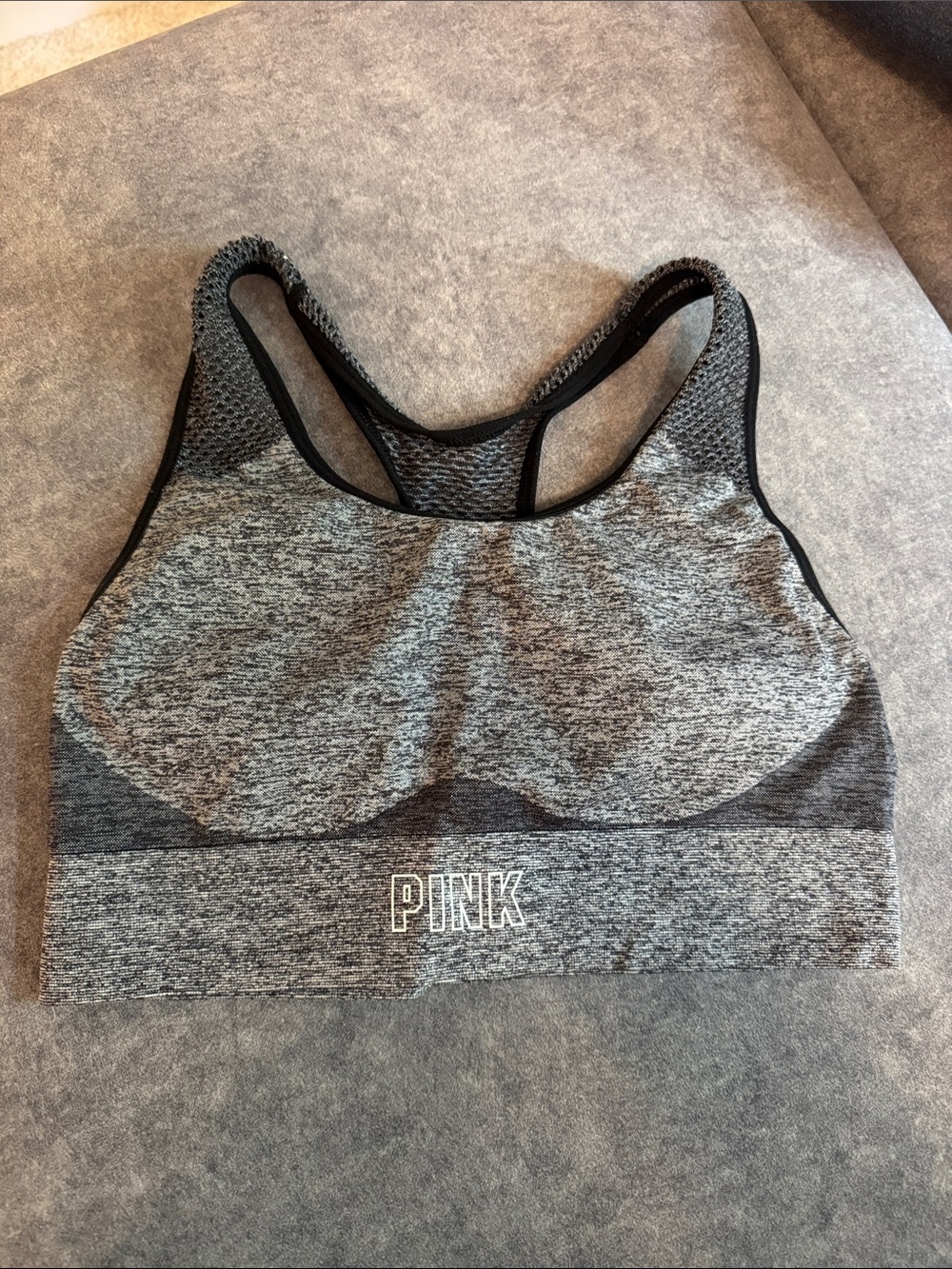 PINK Victoria's Secret Gray Seamless Heathered Sports Bra with Mesh Back